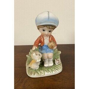 Porcelain Boy Petting Kitten Cat Figurine Statue 1430 Vintage HOMCO Taiwan